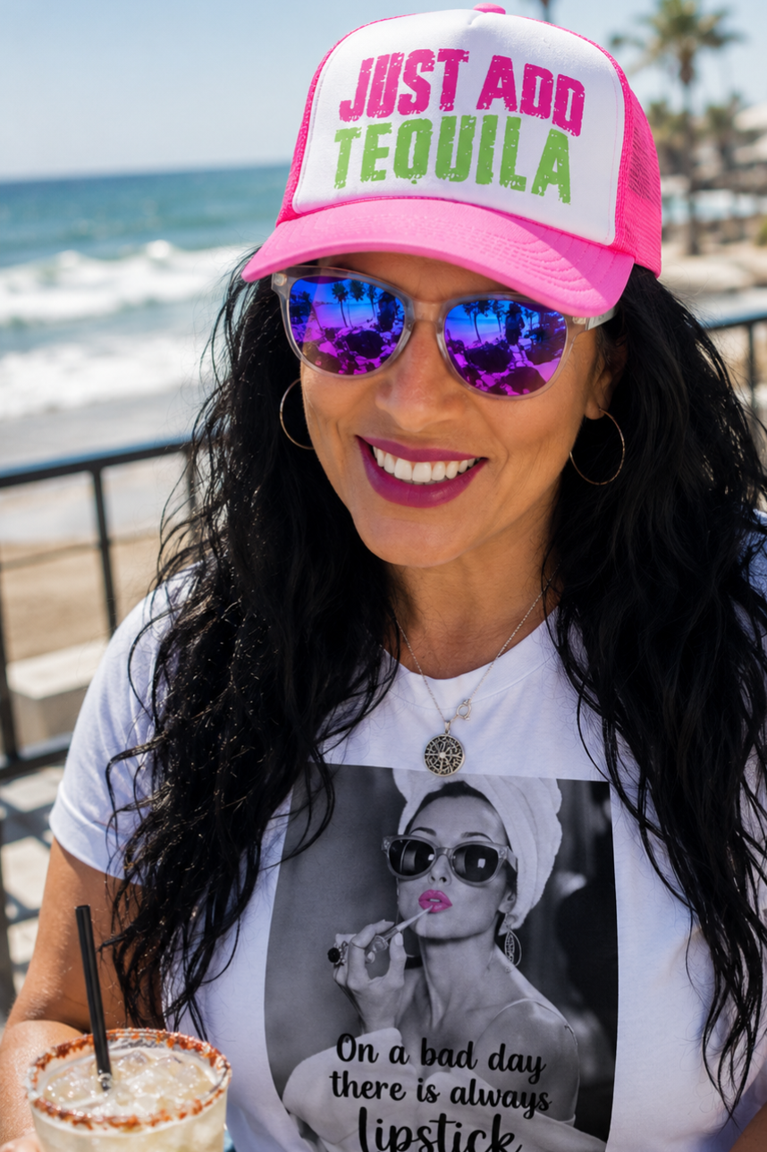 PRE-ORDER BY 5/30/26: "Just Add Tequila" Neon Pink & White Trucker Hat