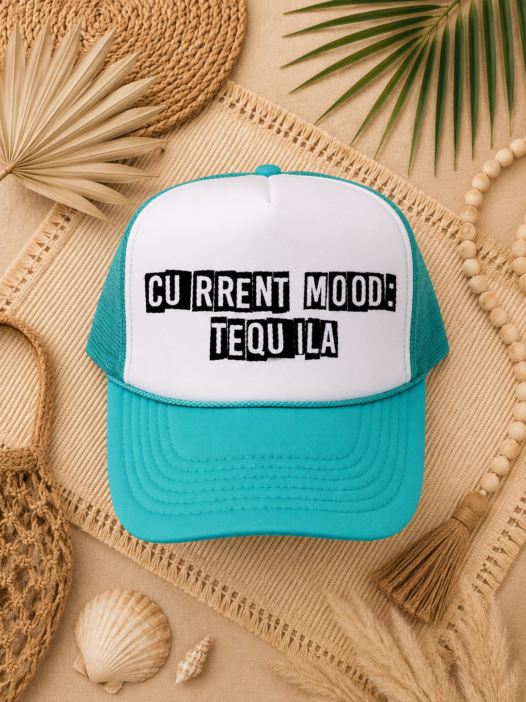 PRE-ORDER BY 5/30/26: "Current Mood: Tequila" Jade & White Foam Trucker Hat