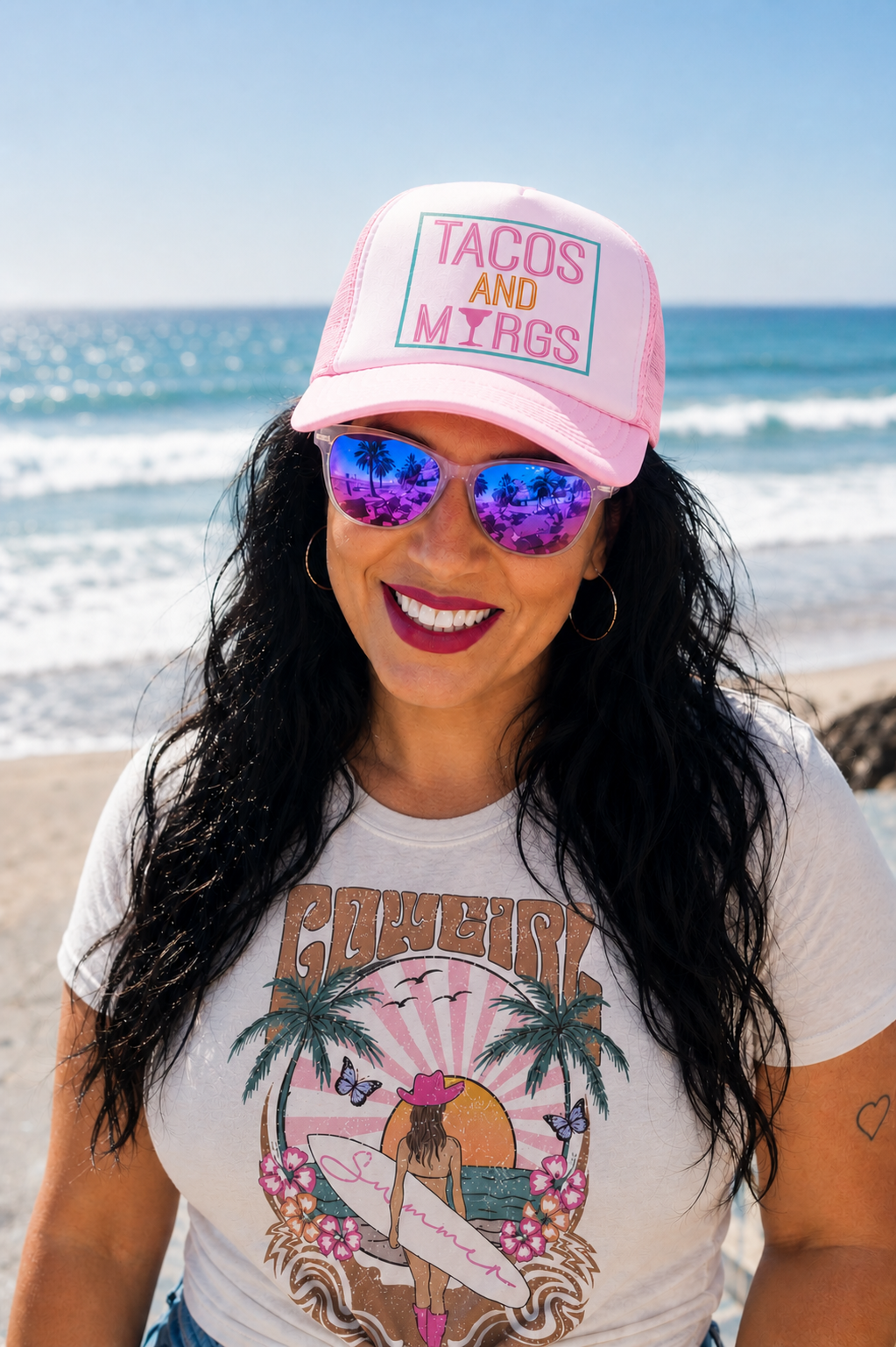 PRE-ORDER BY 5/30/26: "Tacos and Margs" Light Pink & White Trucker Hat