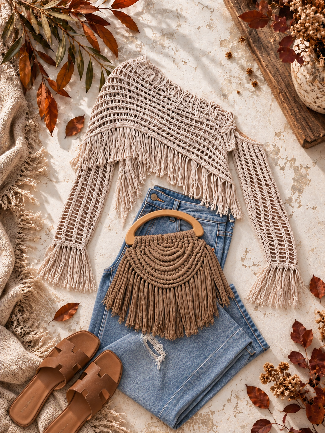 Fringe One-shoulder Macrame Crop Top