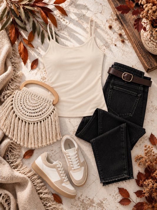 Zenana Double Layered Round Neck Spaghetti Cami in Sand Beige