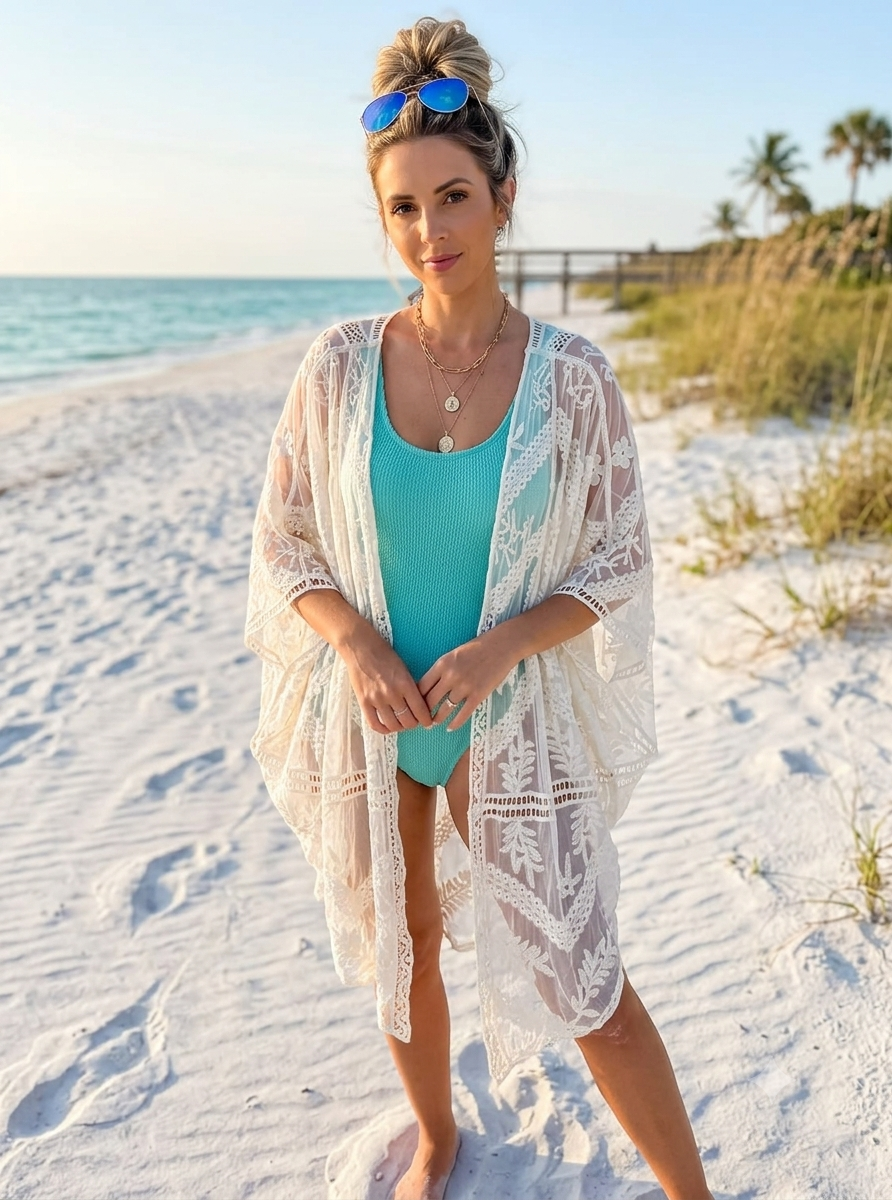 PRE-ORDER BY 7/6/26: Floral Lace Boho Embroidered Kimono Cover-Up