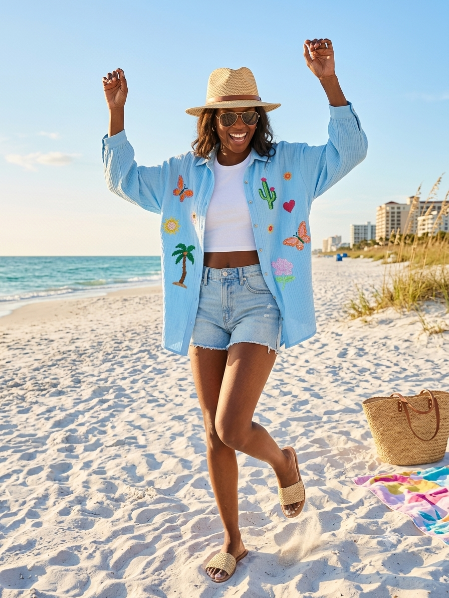 PRE-ORDER BY 7/6/26: Butterfly Palm Oversized Gauze Cotton Cover-Up