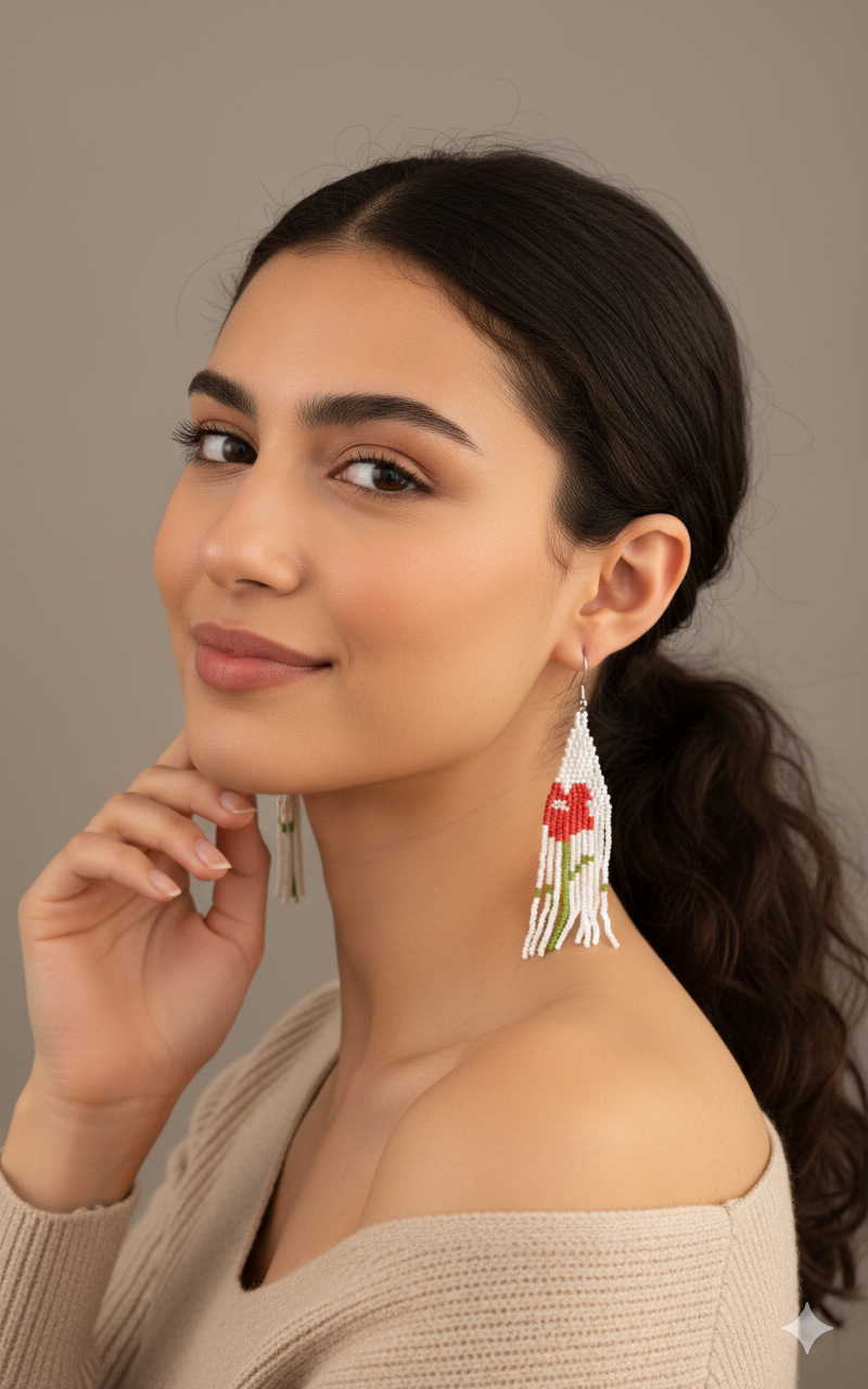 Boho Handwoven Seed Bead Flower Earrings
