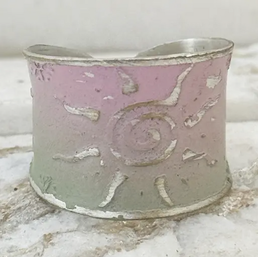PRE-ORDER BY 7/6/26: Handcrafted Green & Pink Sun Patina Ring