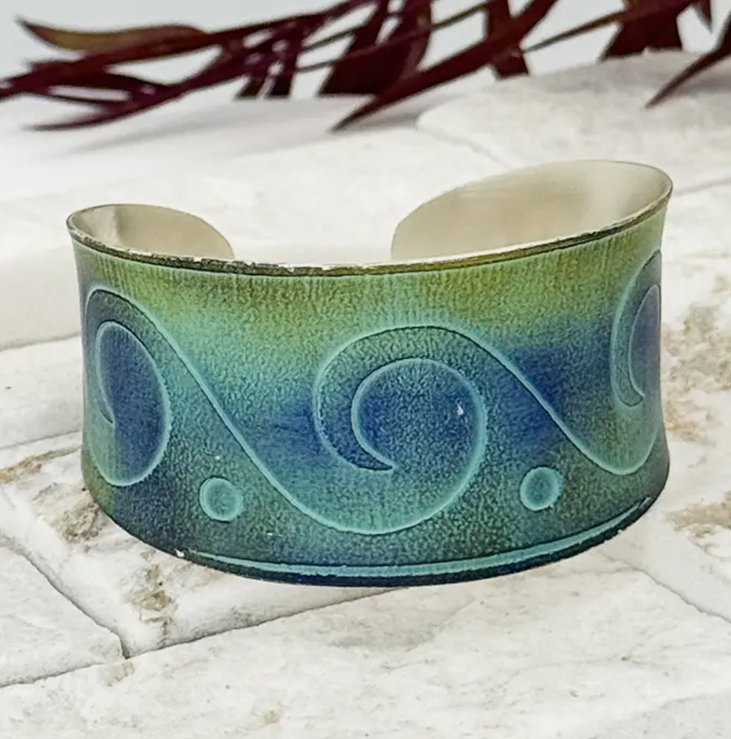 PRE-ORDER BY 7/6/26: Handcrafted Green & Blue Ocean Wave Patina Bracelet