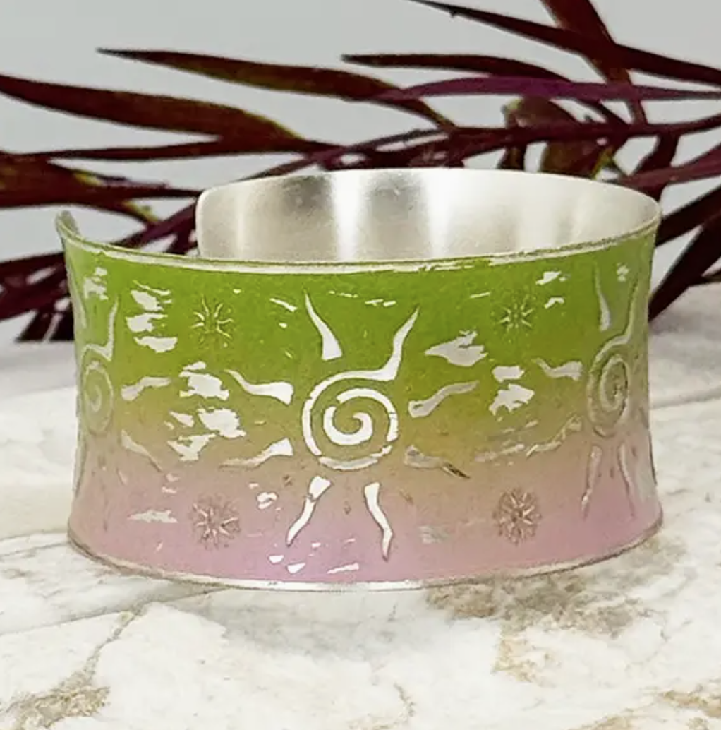PRE-ORDER BY 7/6/26: Handcrafted Green & Pink Sun Patina Bracelet