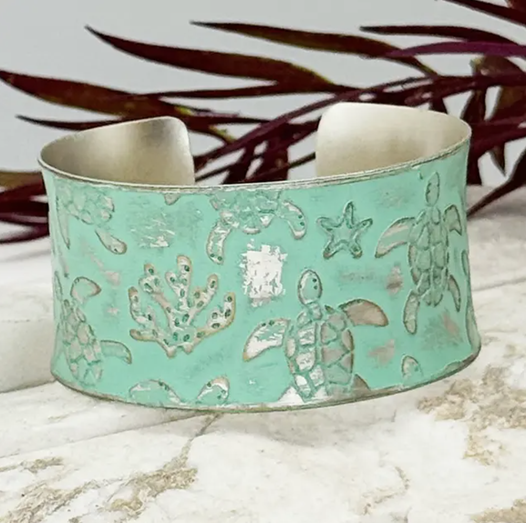PRE-ORDER BY 7/6/26: Handcrafted Mint Green Sea Life Patina Bracelet