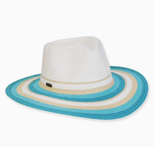 PRE-ORDER BY 7/6/26: Braided Fedora in Aqua and Gold Stripes