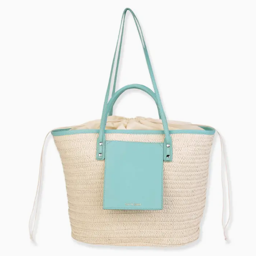 PRE-ORDER BY 7/6/26: Teal Paper Straw Shoulder Tote