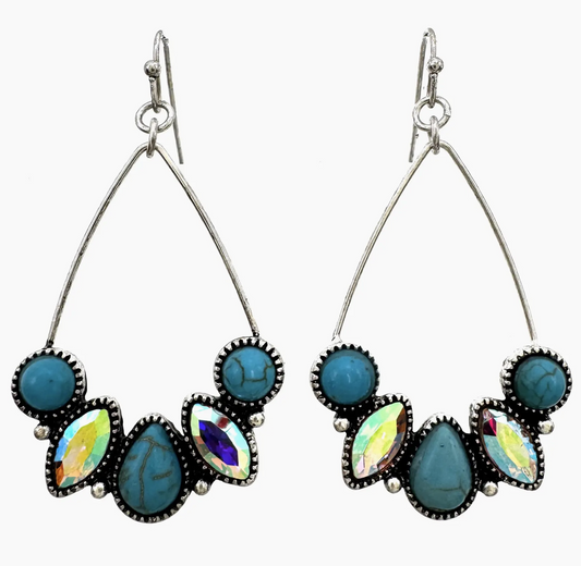 PRE-ORDER BY 8/10/26: Rhinestone and Stone Cabochon Teardrop Wire Earrings