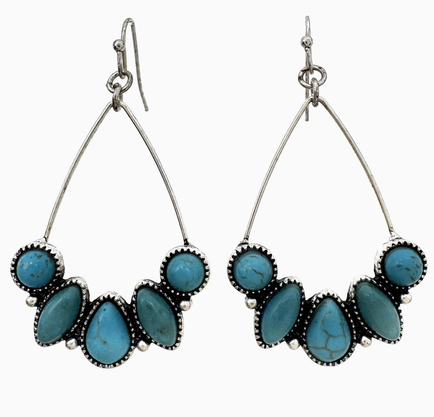 PRE-ORDER BY 8/10/26: Rhinestone and Stone Cabochon Teardrop Wire Earrings