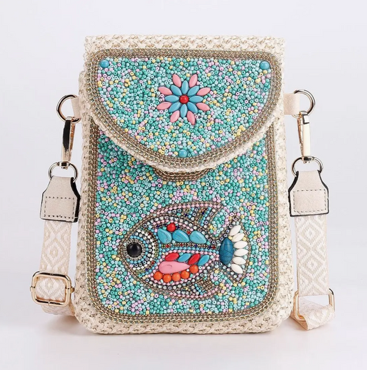 PRE-ORDER BY 8/10/26: Fish Boho Beaded Crossbody Mini Shoulder Phone Bag