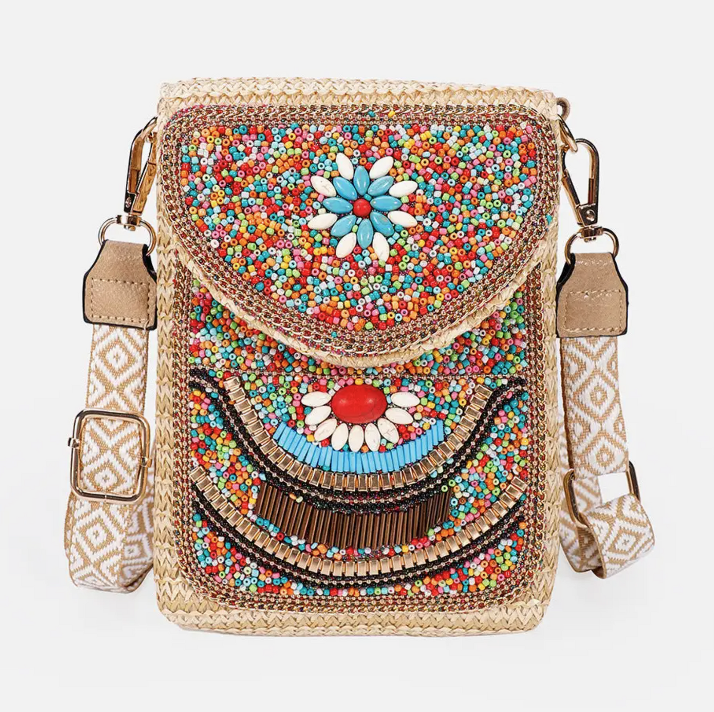 PRE-ORDER BY 8/10/26: Flower Boho Beaded Crossbody Mini Shoulder Phone Bag