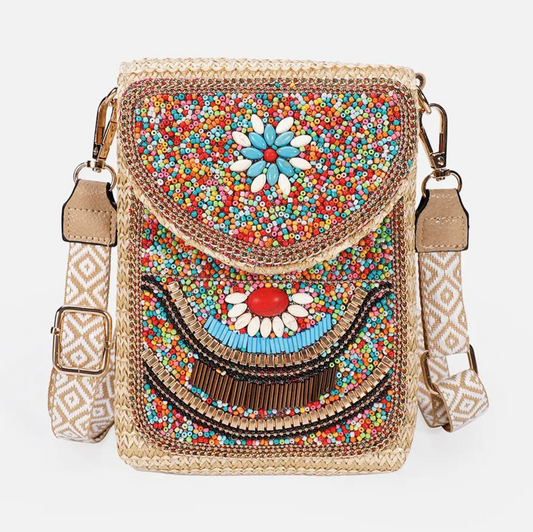 PRE-ORDER BY 8/10/26: Flower Boho Beaded Crossbody Mini Shoulder Phone Bag