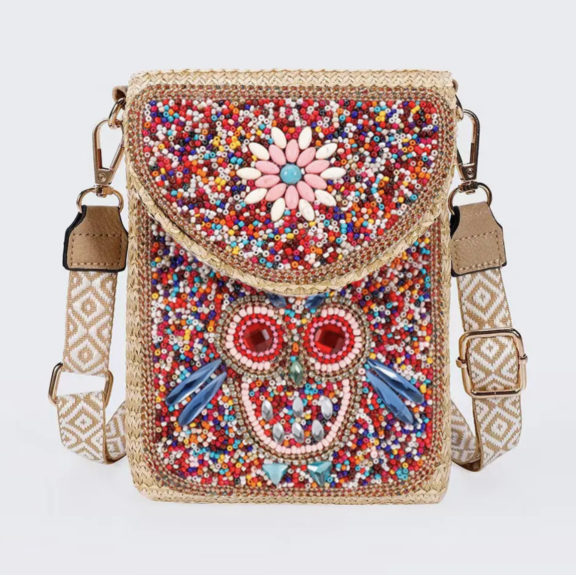 PRE-ORDER BY 8/10/26: Owl Boho Beaded Crossbody Mini Shoulder Phone Bag (Copy)