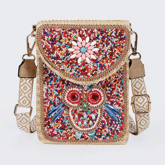PRE-ORDER BY 8/10/26: Owl Boho Beaded Crossbody Mini Shoulder Phone Bag (Copy)