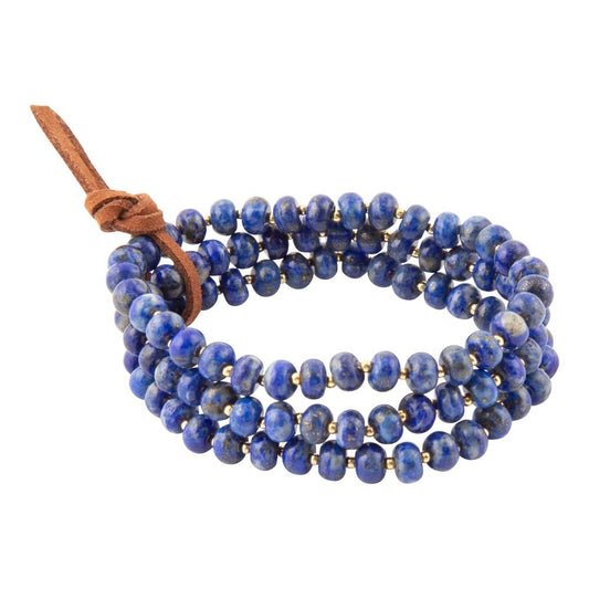 Blue Lapis Triple Strand Golden Bracelet Set