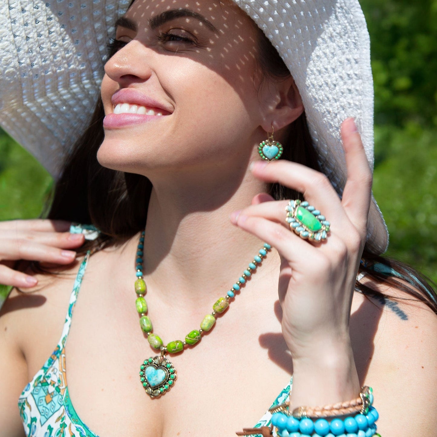 Legacy Heart Lime Green and Blue Turquoise Golden Drop Earrings