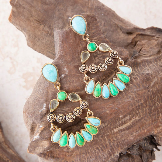 Legacy Blue and Lime Turquoise Golden Post Drop Earrings