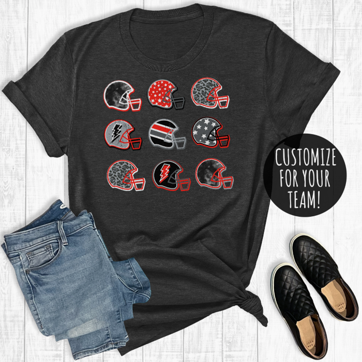 Customizable Retro Football Team Color Helmets Graphic Tee image 0