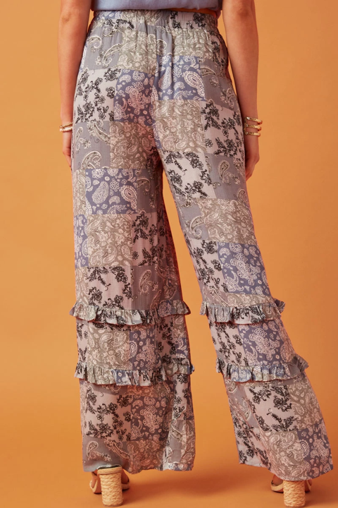 SERENA Ruffle Detail Paisley Quilt Print Wideleg Pants by Hayden Los Angeles image 1