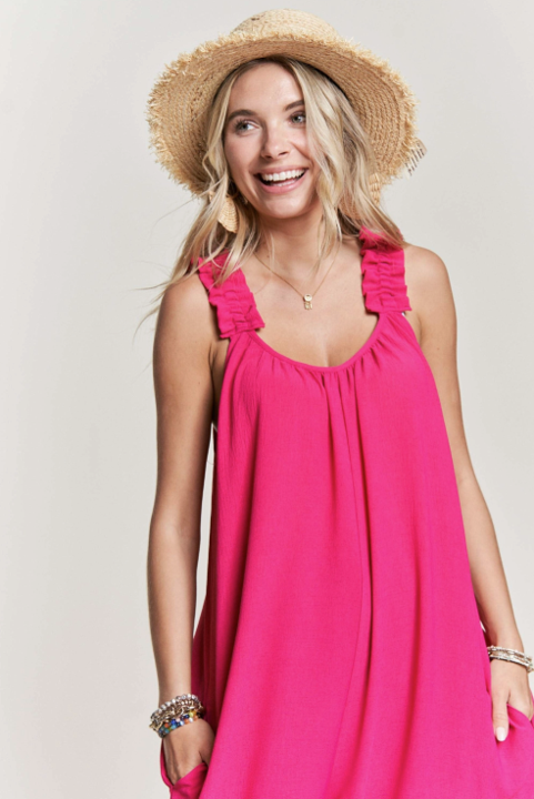Candy Elastic Ruffle Shoulder Jumpsuit in Pink image 1