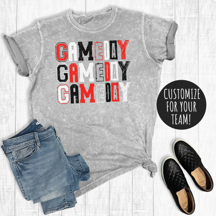 Customizable Football Game Day Letters Mineral Wash Tee image 0