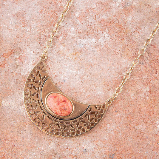 Pharoah Orange Sponge Coral Pendant and Golden Bronze Necklace