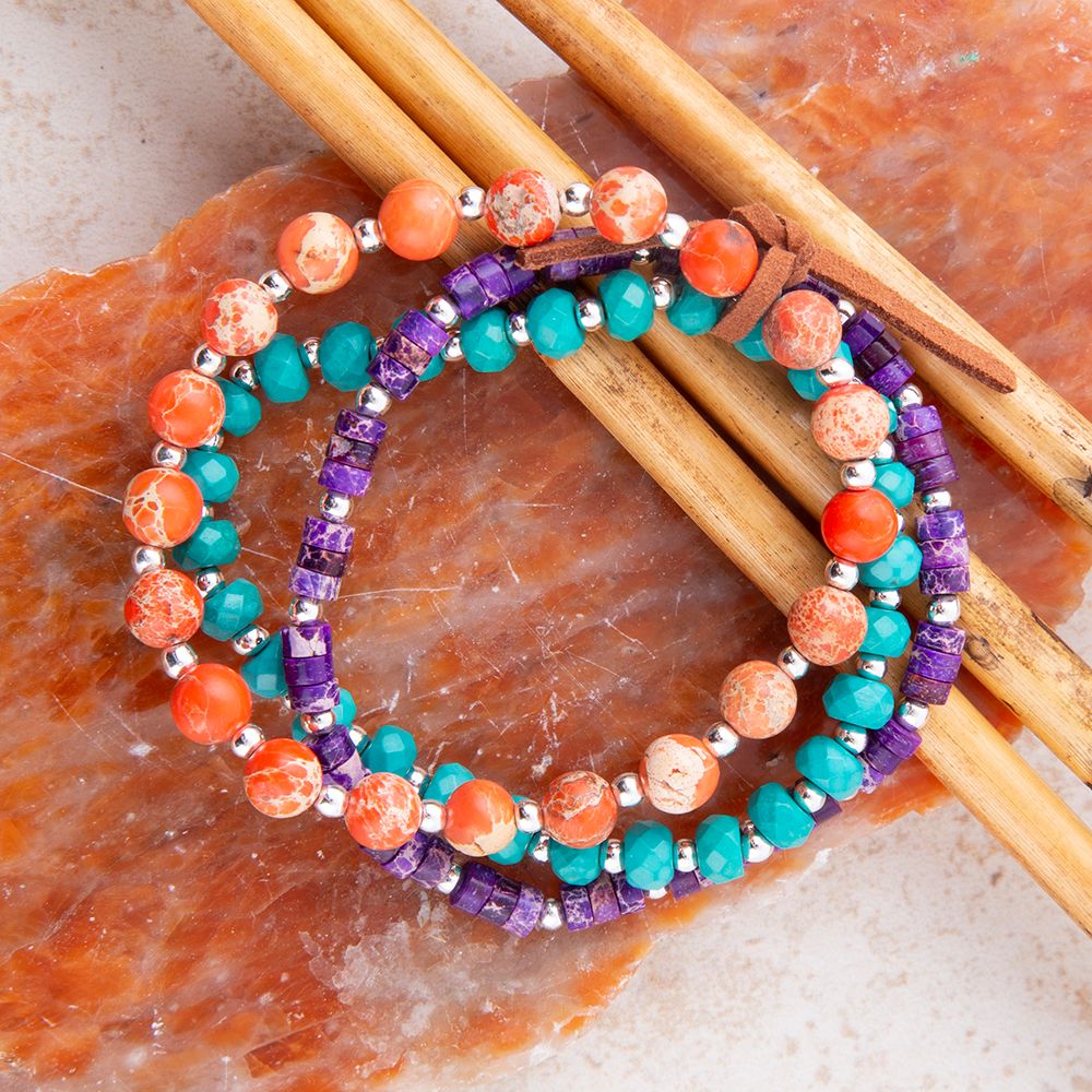 Prescott Blue Magnesite Purple and Orange Bracelet Set